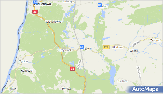 mapa Krzywin gmina Widuchowa, Krzywin gmina Widuchowa na mapie Targeo