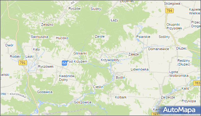 mapa Krzywopłoty gmina Klucze, Krzywopłoty gmina Klucze na mapie Targeo