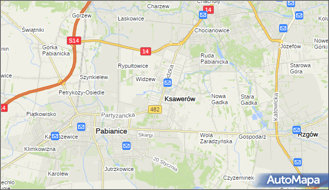 mapa Ksawerów powiat pabianicki, Ksawerów powiat pabianicki na mapie Targeo