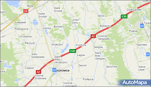 mapa Kuczków gmina Łyszkowice, Kuczków gmina Łyszkowice na mapie Targeo
