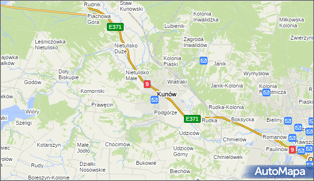 mapa Kunów powiat ostrowiecki, Kunów powiat ostrowiecki na mapie Targeo
