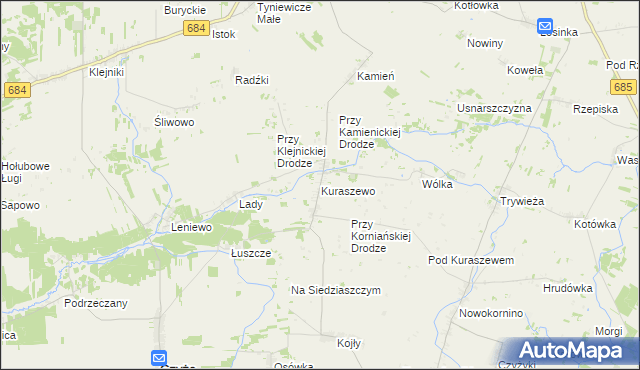mapa Kuraszewo gmina Czyże, Kuraszewo gmina Czyże na mapie Targeo
