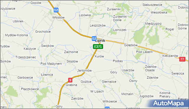 mapa Kurów gmina Lipnik, Kurów gmina Lipnik na mapie Targeo