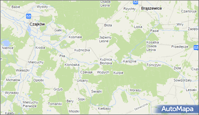 mapa Kuźnica Błońska, Kuźnica Błońska na mapie Targeo