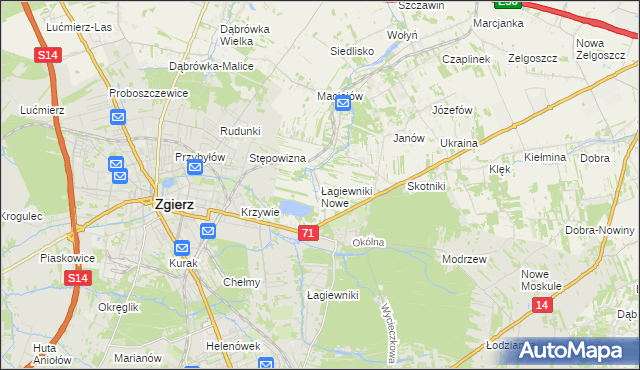 mapa Łagiewniki Nowe, Łagiewniki Nowe na mapie Targeo