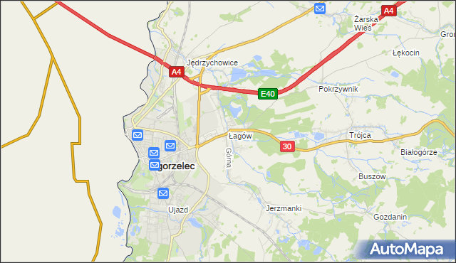 mapa Łagów gmina Zgorzelec, Łagów gmina Zgorzelec na mapie Targeo