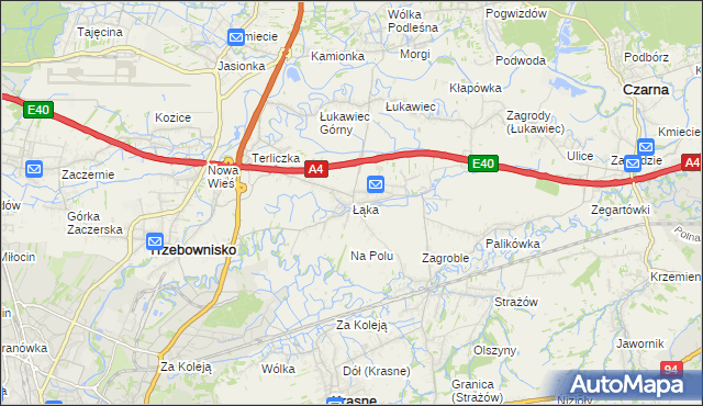 mapa Łąka gmina Trzebownisko, Łąka gmina Trzebownisko na mapie Targeo