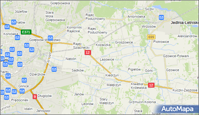 mapa Lasowice gmina Jedlnia-Letnisko, Lasowice gmina Jedlnia-Letnisko na mapie Targeo