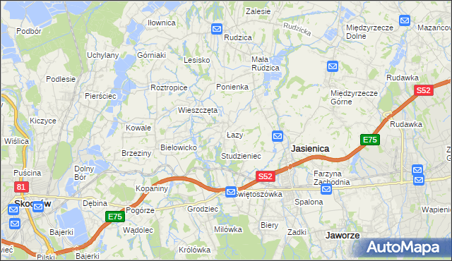 mapa Łazy gmina Jasienica, Łazy gmina Jasienica na mapie Targeo