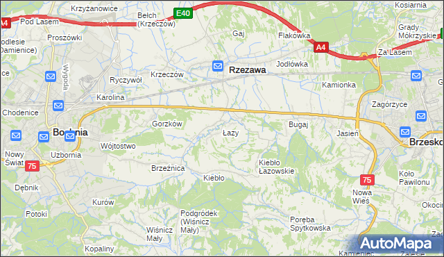 mapa Łazy gmina Rzezawa, Łazy gmina Rzezawa na mapie Targeo