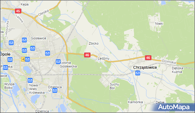 mapa Lędziny gmina Chrząstowice, Lędziny gmina Chrząstowice na mapie Targeo