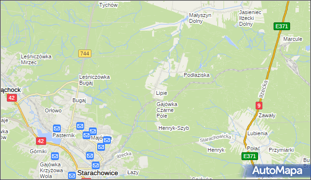mapa Lipie gmina Brody, Lipie gmina Brody na mapie Targeo