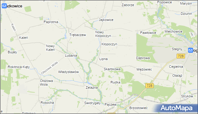 mapa Lipna gmina Sadkowice, Lipna gmina Sadkowice na mapie Targeo