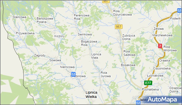 mapa Lipnica Mała, Lipnica Mała na mapie Targeo