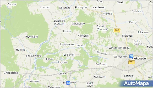 mapa Łubno gmina Piekoszów, Łubno gmina Piekoszów na mapie Targeo
