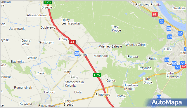 mapa Machnacz gmina Brześć Kujawski, Machnacz gmina Brześć Kujawski na mapie Targeo