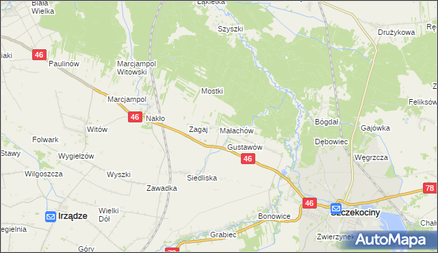 mapa Małachów gmina Szczekociny, Małachów gmina Szczekociny na mapie Targeo