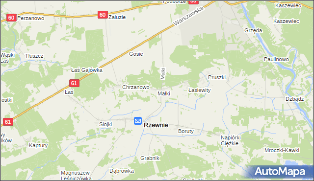 mapa Małki gmina Rzewnie, Małki gmina Rzewnie na mapie Targeo