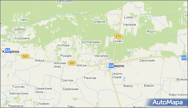 mapa Marianów gmina Leszno, Marianów gmina Leszno na mapie Targeo