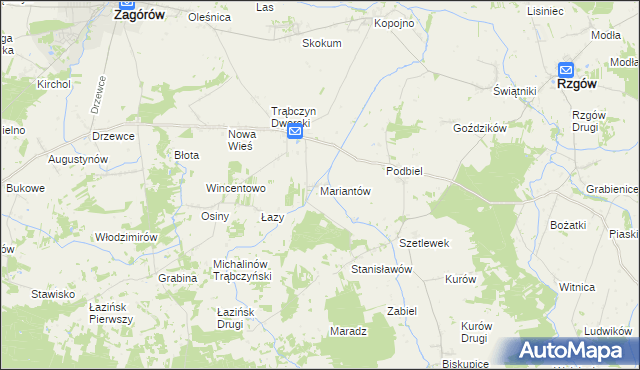 mapa Mariantów gmina Zagórów, Mariantów gmina Zagórów na mapie Targeo