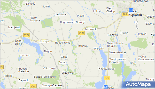 mapa Mchowo gmina Babiak, Mchowo gmina Babiak na mapie Targeo