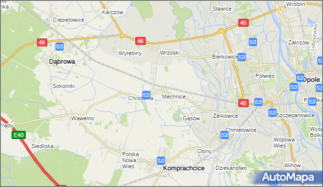 mapa Mechnice gmina Dąbrowa, Mechnice gmina Dąbrowa na mapie Targeo
