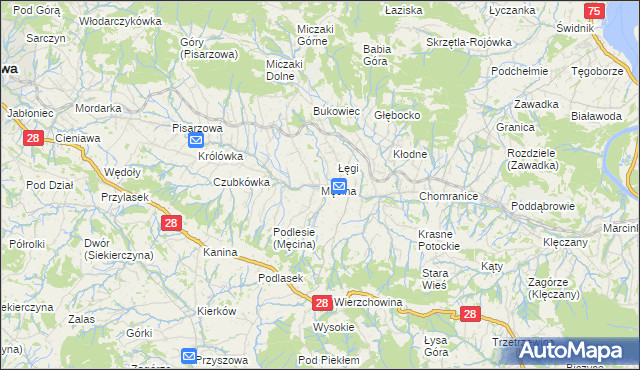 mapa Męcina, Męcina na mapie Targeo