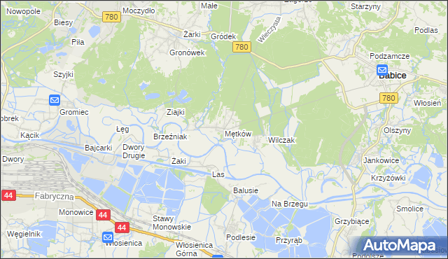 mapa Mętków, Mętków na mapie Targeo