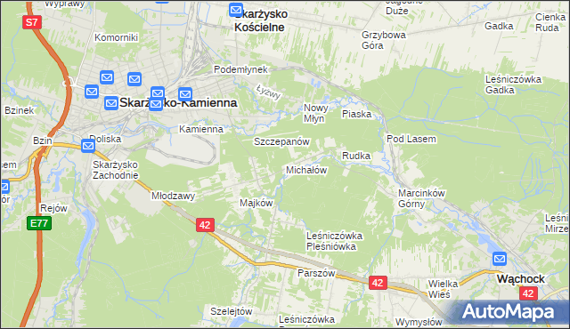 mapa Michałów gmina Skarżysko Kościelne, Michałów gmina Skarżysko Kościelne na mapie Targeo