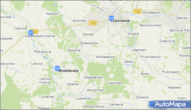 mapa Mikołajewice gmina Lutomiersk, Mikołajewice gmina Lutomiersk na mapie Targeo