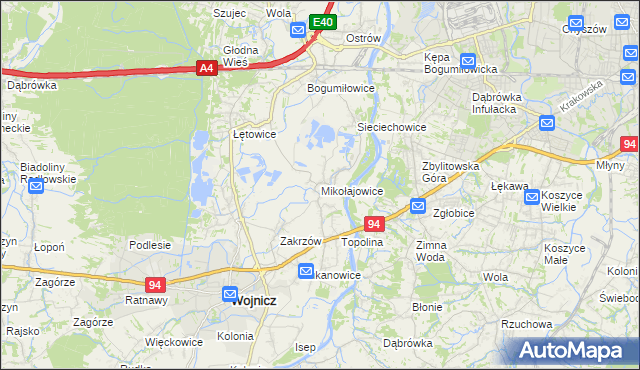 mapa Mikołajowice gmina Wierzchosławice, Mikołajowice gmina Wierzchosławice na mapie Targeo