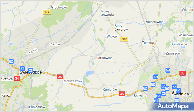 mapa Milikowice, Milikowice na mapie Targeo