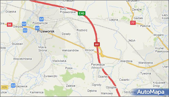 mapa Mirocin, Mirocin na mapie Targeo