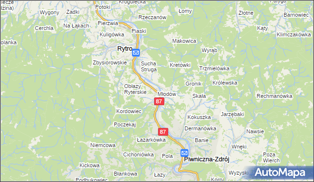 mapa Młodów gmina Piwniczna-Zdrój, Młodów gmina Piwniczna-Zdrój na mapie Targeo