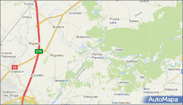 mapa Młyniec Pierwszy, Młyniec Pierwszy na mapie Targeo