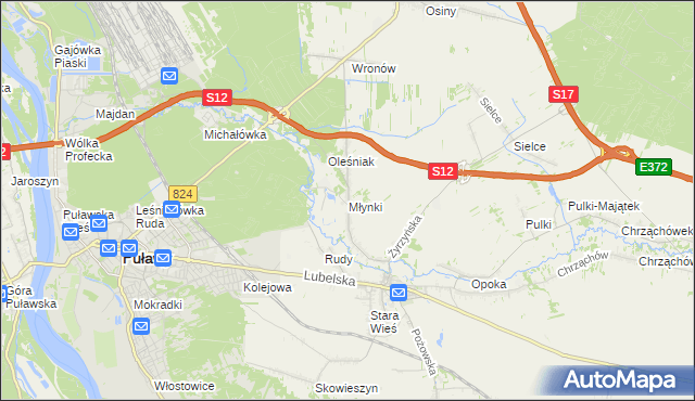 mapa Młynki gmina Końskowola, Młynki gmina Końskowola na mapie Targeo