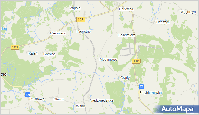 mapa Modlimowo gmina Karnice, Modlimowo gmina Karnice na mapie Targeo