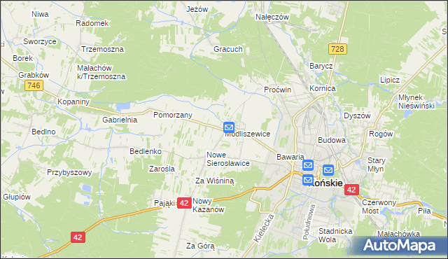 mapa Modliszewice, Modliszewice na mapie Targeo