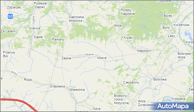 mapa Mokre gmina Żyraków, Mokre gmina Żyraków na mapie Targeo