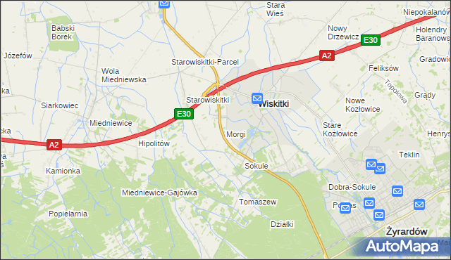 mapa Morgi gmina Wiskitki, Morgi gmina Wiskitki na mapie Targeo