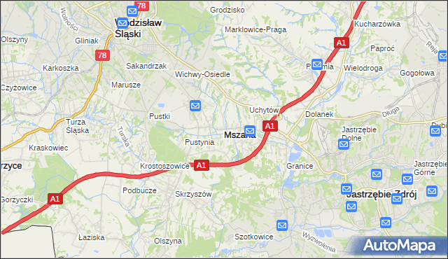 mapa Mszana powiat wodzisławski, Mszana powiat wodzisławski na mapie Targeo