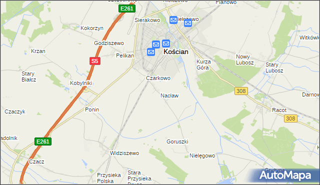 mapa Nacław gmina Kościan, Nacław gmina Kościan na mapie Targeo