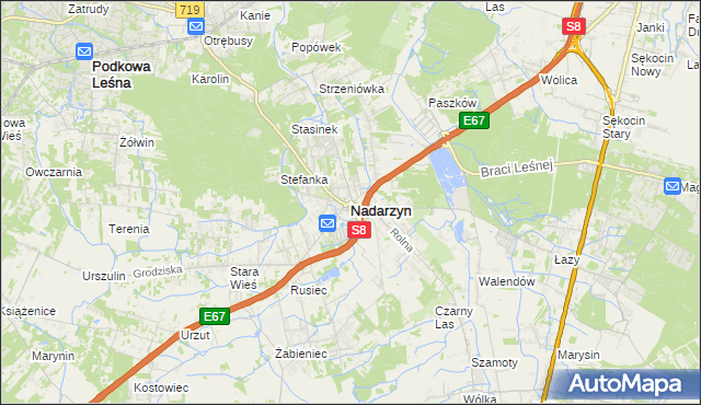 mapa Nadarzyn powiat pruszkowski, Nadarzyn powiat pruszkowski na mapie Targeo