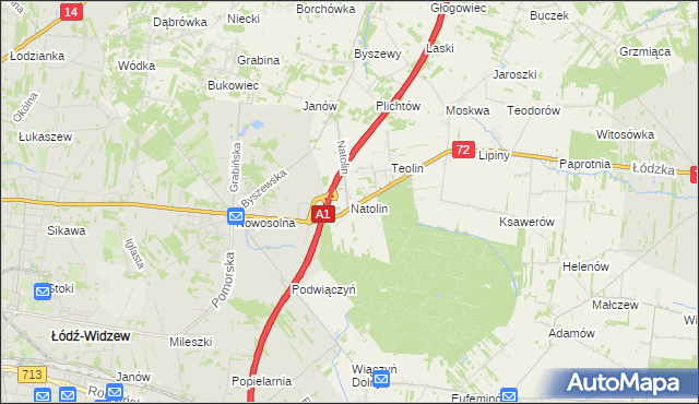 mapa Natolin gmina Nowosolna, Natolin gmina Nowosolna na mapie Targeo