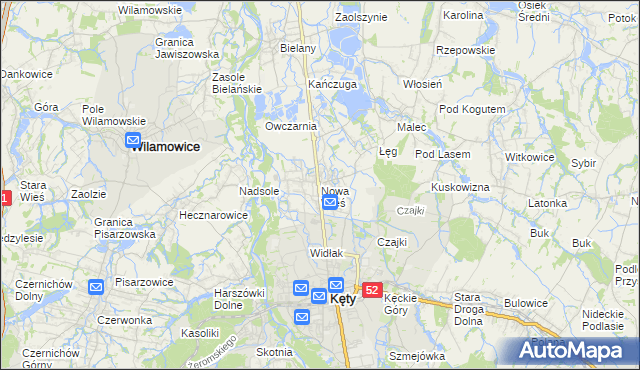 mapa Nowa Wieś gmina Kęty, Nowa Wieś gmina Kęty na mapie Targeo