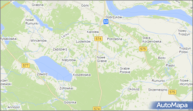 mapa Nowe Grabie gmina Gąbin, Nowe Grabie gmina Gąbin na mapie Targeo