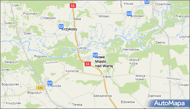 mapa Nowe Miasto nad Wartą, Nowe Miasto nad Wartą na mapie Targeo