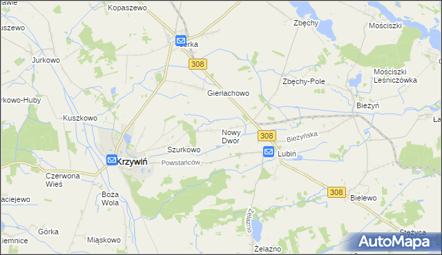 mapa Nowy Dwór gmina Krzywiń, Nowy Dwór gmina Krzywiń na mapie Targeo