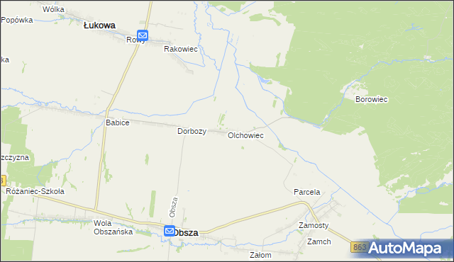 mapa Olchowiec gmina Obsza, Olchowiec gmina Obsza na mapie Targeo