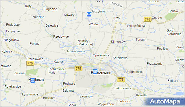 mapa Opatkowice gmina Proszowice, Opatkowice gmina Proszowice na mapie Targeo